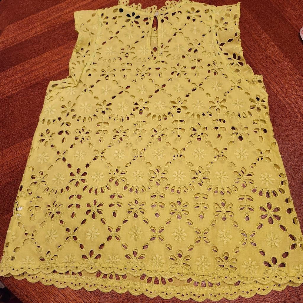 Women's J.CREW Yellow Eyelet Blouse S A1 - Picture 6 of 6